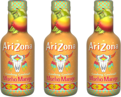 3X Arizona - TRIS Cowboy Cocktail - Mucho Mango Fruit Juice 500 ml [Special Edition] - Bibita rinfrescante al Mango- Novità