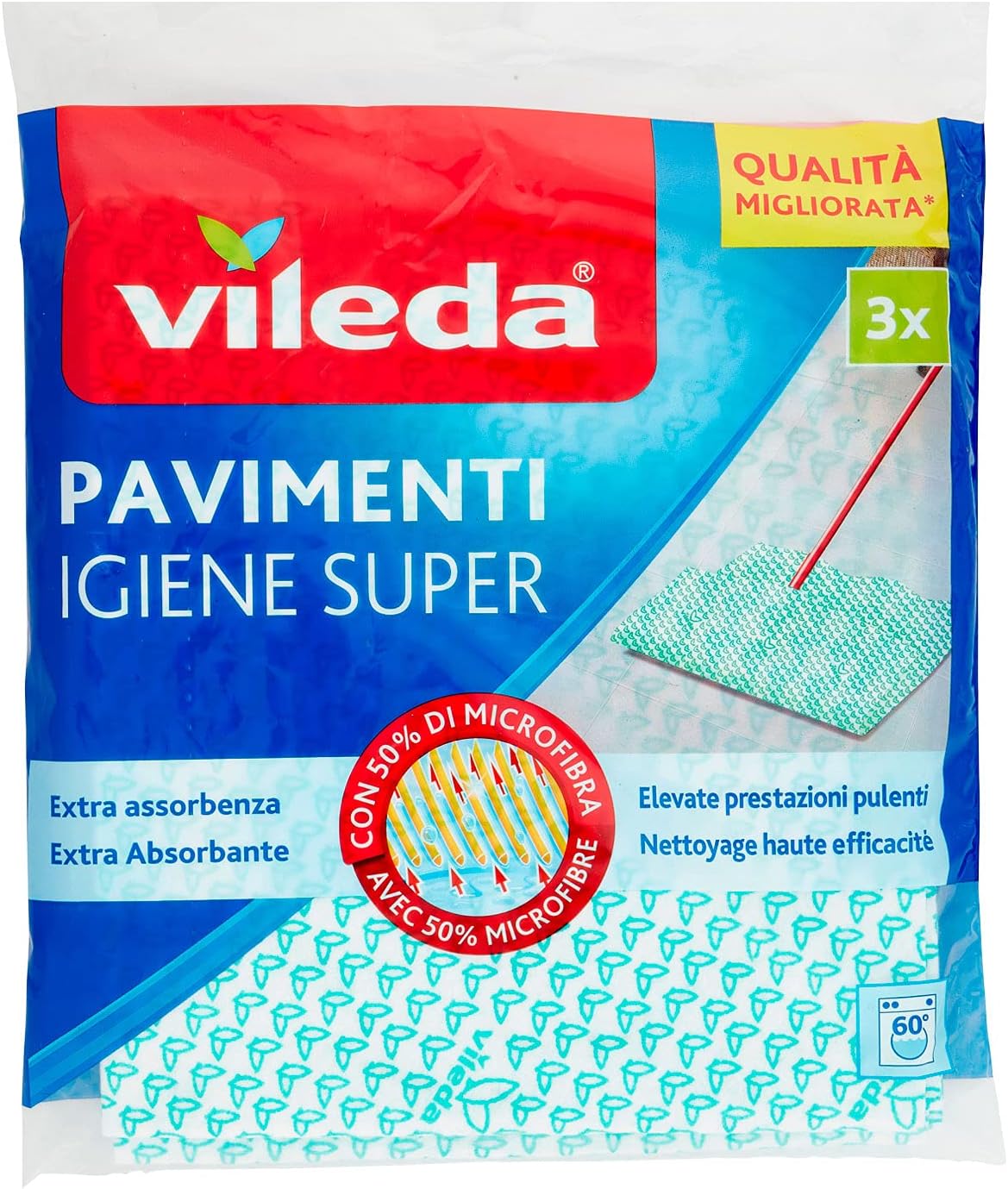 Vileda Panno Pavimenti Igiene Super, Confezione da 3 Pezzi