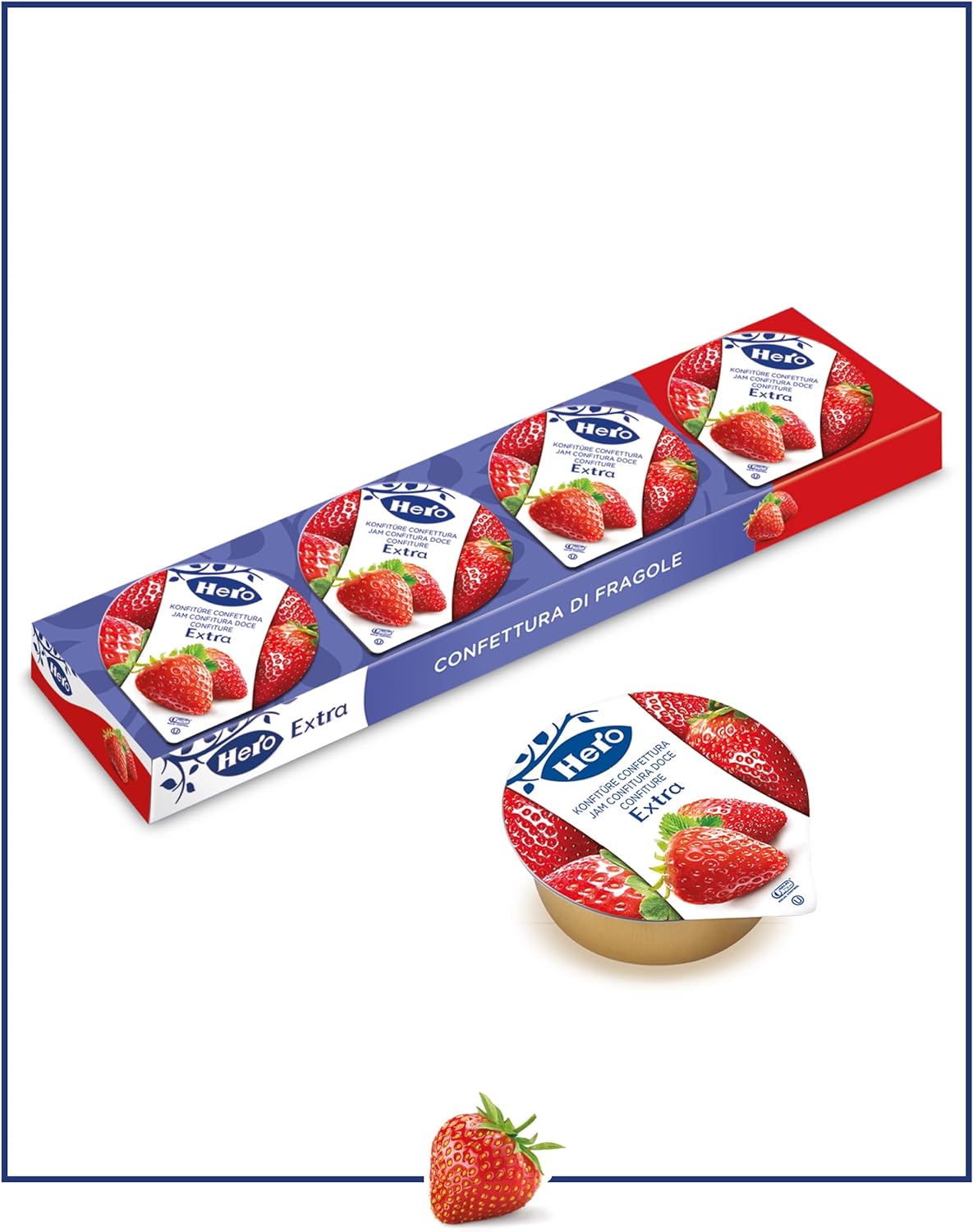 Hero Poker Marmellata di Fragole, 30 confezioni da 100g (4 monodosi x 25 gr), confettura extra, frutta di alta qualità, senza conservanti e senza coloranti