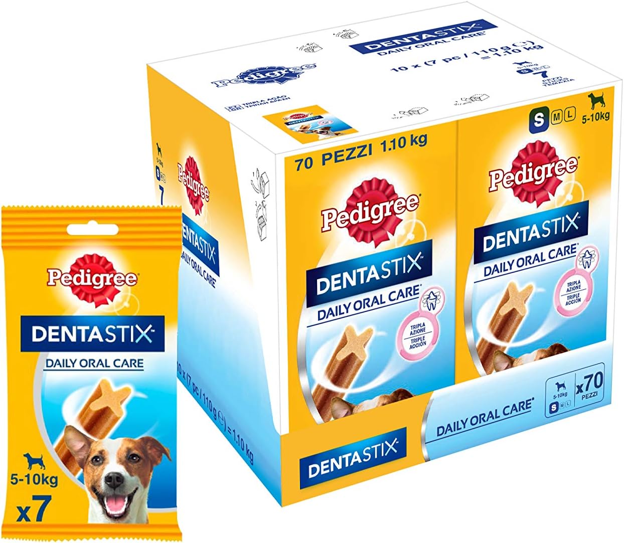 Pedigree Dentastix Snack per la Igiene Orale (Cane Piccolo 5-10 kg) 110 g 7 Pezzi - 10 Confezioni da 7 Pezzi (70 Pezzi totali)
