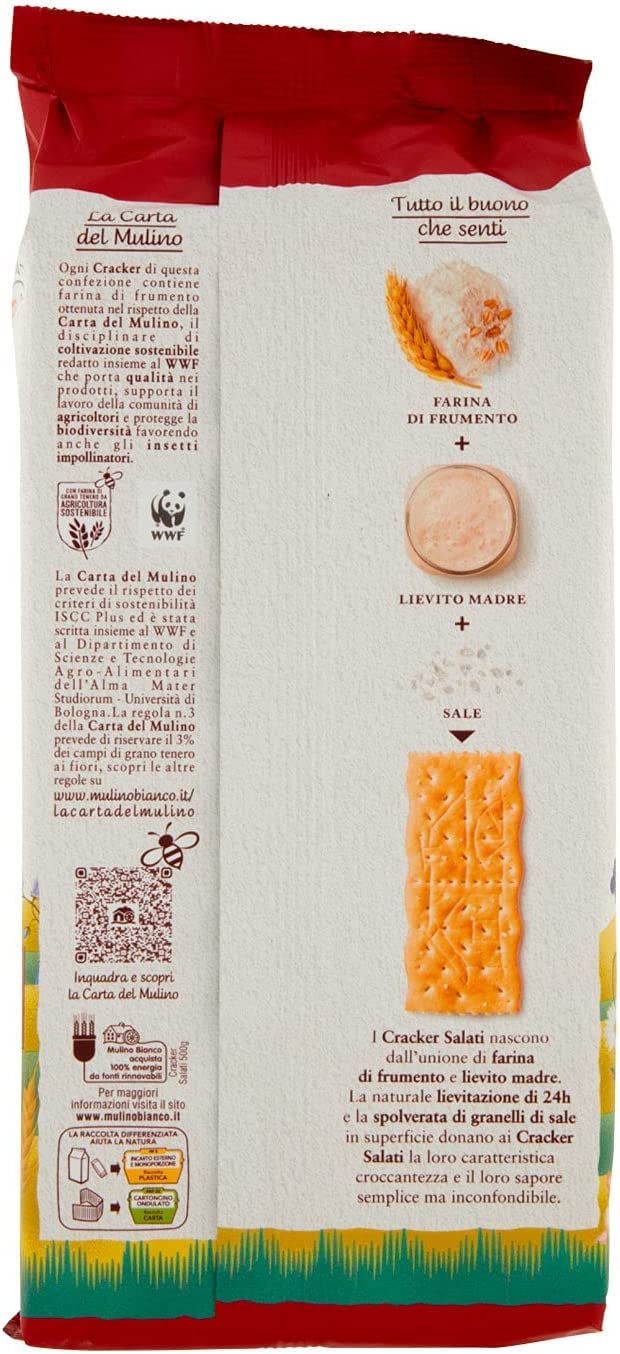 Mulino Bianco Cracker Salati con una Lievitazione Naturale, Snack Salato per la Merenda - 500 g