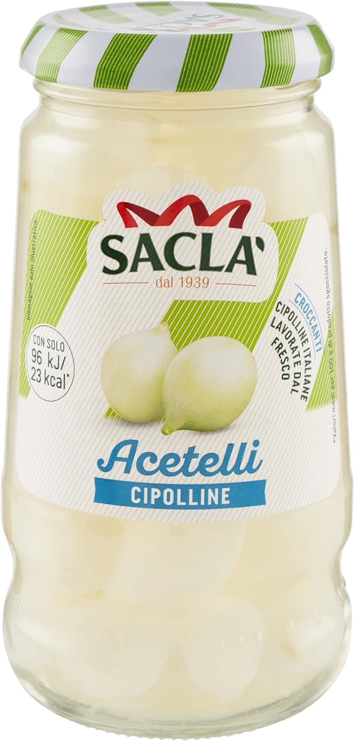 Saclà, Acetelli, Cipolline All'Aceto di Vino, Ideali per Aperitivo, Antipasti e Insalate, Vaso Vetro, 300g (180g sgocciolato), Confezione da 12 pezzi