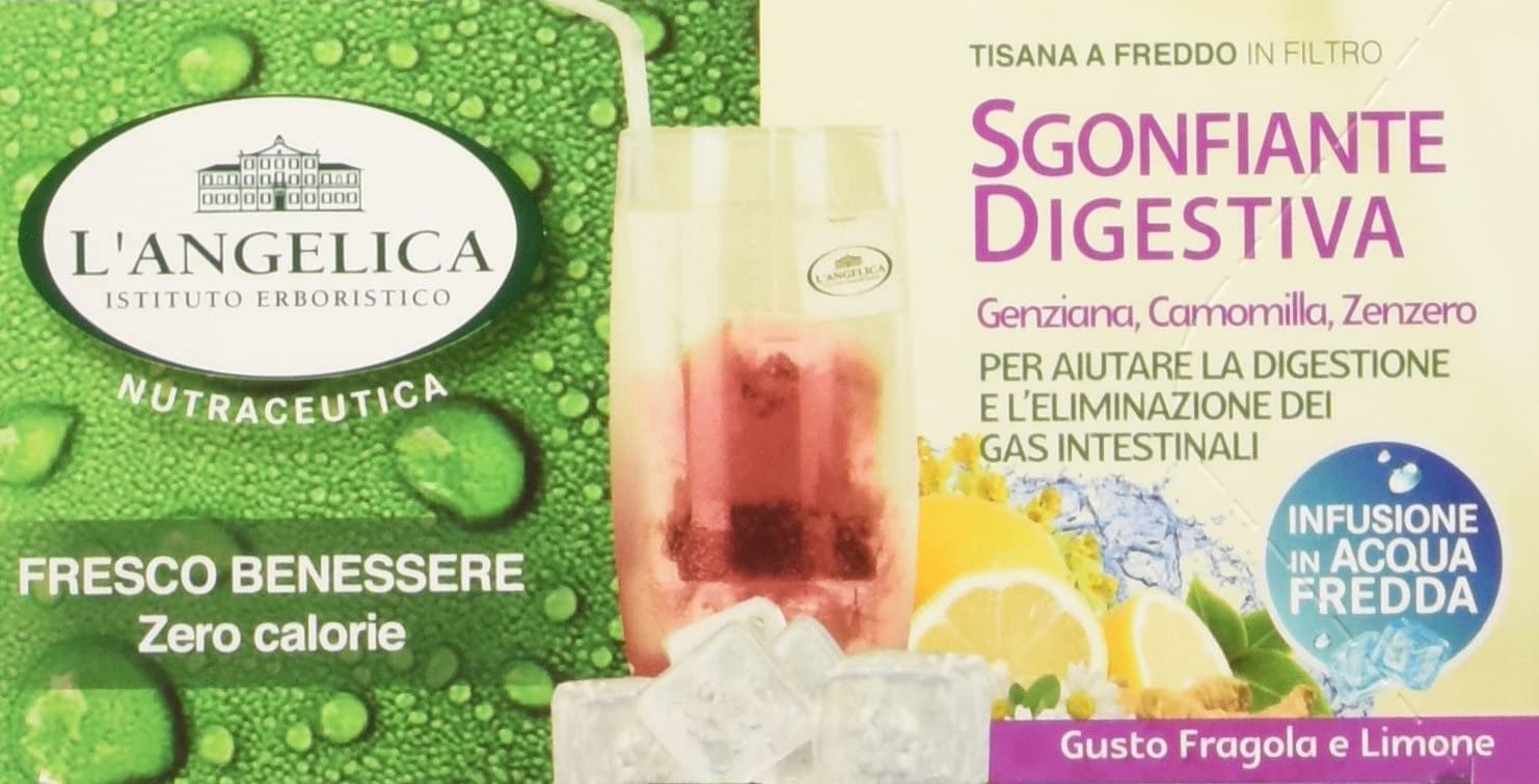 L'Angelica - Tisana a Freddo Sgonfiante Digestiva, Gusto Fragola e Limone - 2 confezioni da 15 filtri [30 filtri, 100 g]