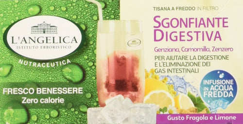 L'Angelica - Tisana a Freddo Sgonfiante Digestiva, Gusto Fragola e Limone - 2 confezioni da 15 filtri [30 filtri, 100 g]