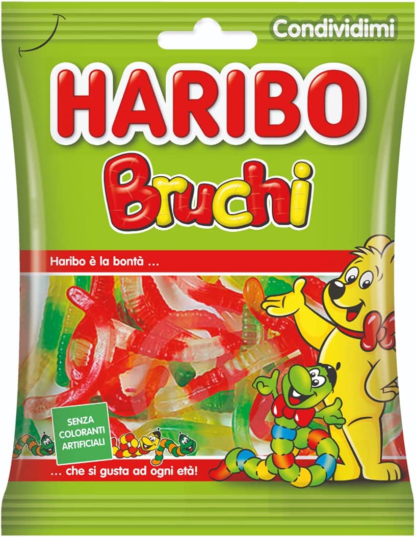 Haribo Bruchi Caramelle Gommose Alla Frutta, Caramelle A Forma Di Bruco Gusto, Senza Coloranti Artificiali, Ideali Per Grandi E Piccoli, Frutta Mista, 175 Grammo