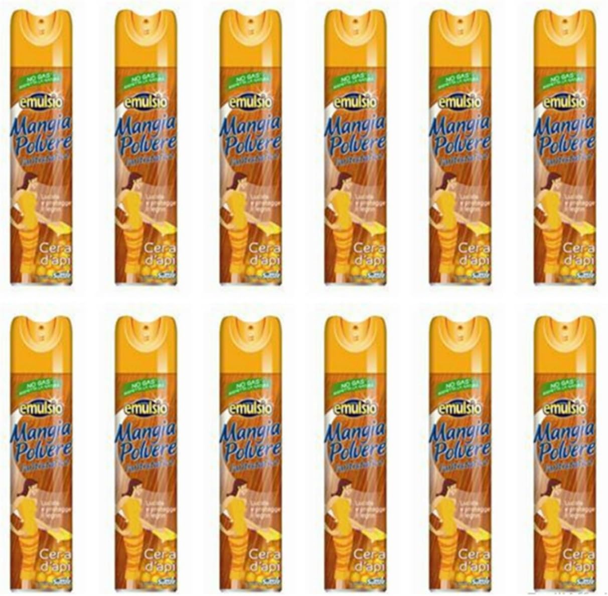 12 x EMULSIO Mangiapolvere Antistatico Cera D'Api No Gas 300 Ml