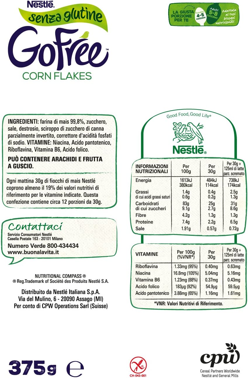 Nestlé Corn Flakes Gluten Free Fiocchi di Mais senza Glutine, 375 g