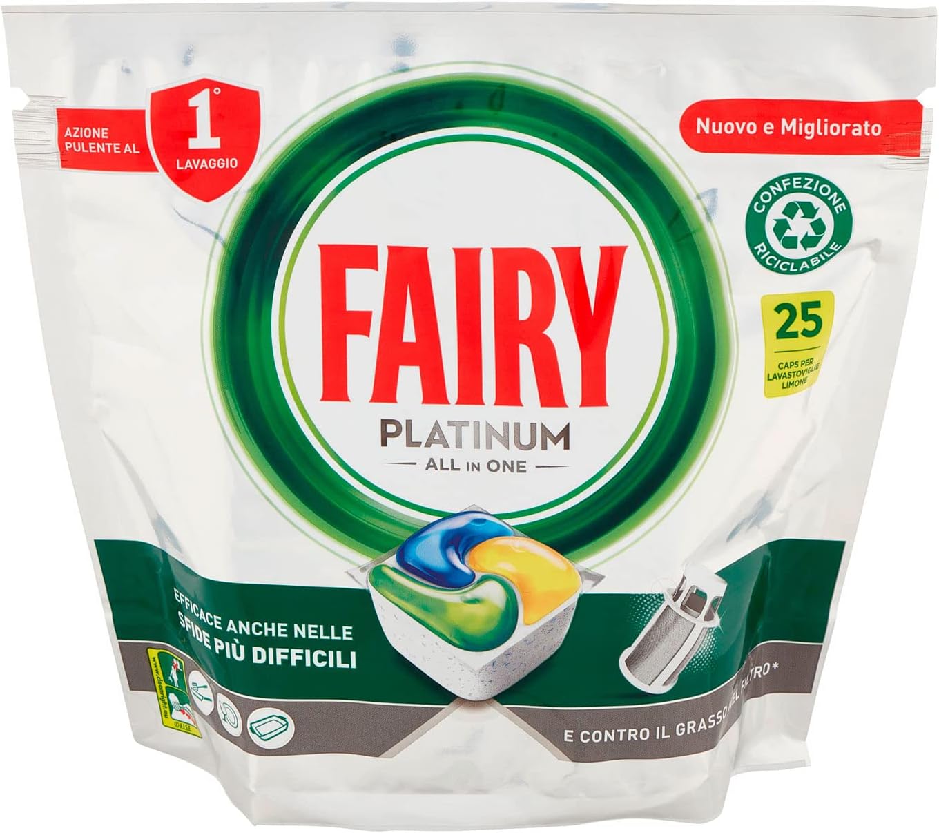 Fairy Tab Lavastoviglie Caps Platinum Plus 25 Pezi, 25pz