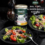 Ponti, Olive Nere Snocciolate, Ideali da Aggiungere ad Insalate e Pizze, Ottimi anche come Antipasto, dal Sapore Ricco e dalla Consistenza Succosa, 100% Made in Italy, 400 g