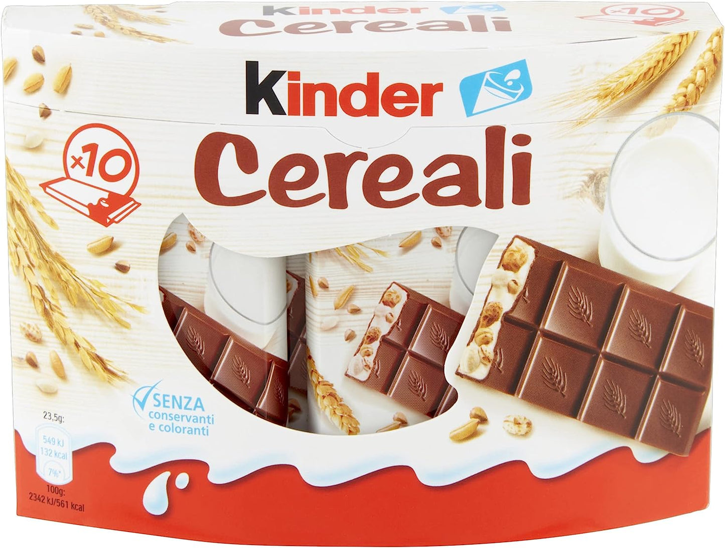 Kinder Cereali, Tavolette di Cioccolato ai Cereali, 10 pezzi da 23.5 Gr