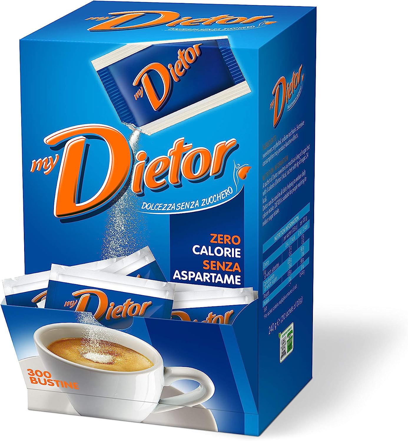 Dietor - Dolcificante Zero Calorie Senza Glutine, Box Da 300 Bustine