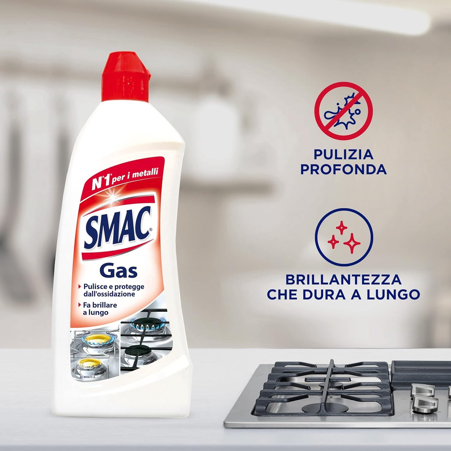 Smac - Gas, Detergente per Piastre e Fornelli, Azione Pulente e Brillantezza, Protegge dall'Annerimento, 500 ml