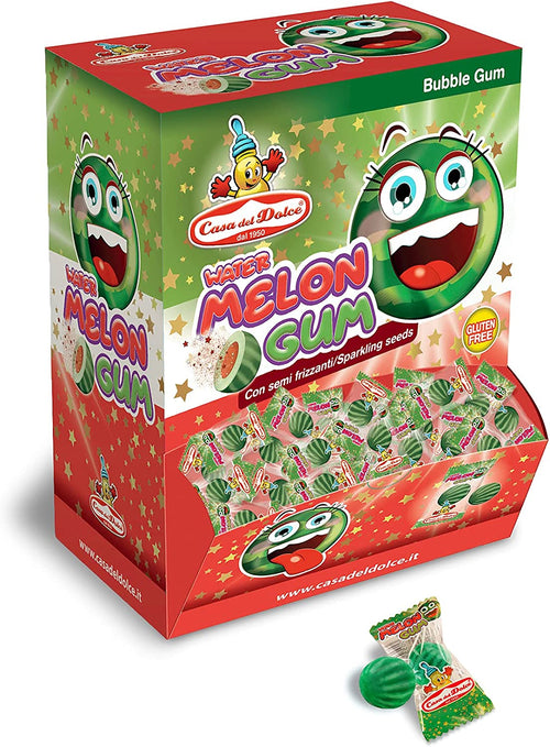 CASA DEL DOLCE Bubble Gum Anguria, Gomme da Masticare Gusto Anguria, Box da 200 Pezzi, Incartati Singolarmente, Made in Italy, Senza Lattosio, Senza Glutine, Idee Regalo per Compleanni e Feste