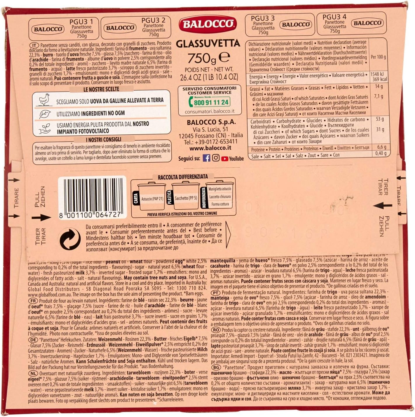 PANETTONE BALOCCO CLASSICO SENZA CANDITI GLASSUVETTA 750GR