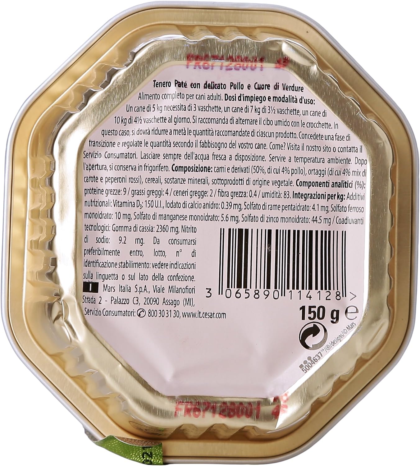 Cesar Paté con Pollo e Cuor di Verdura per Cani, 150g