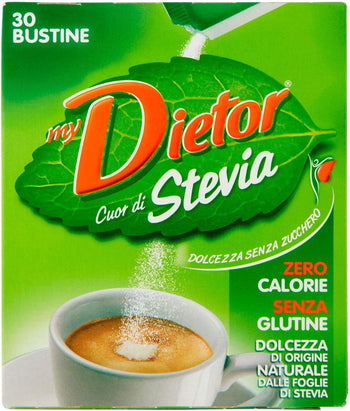 Dietor - MyDietor Cuor di Stevia Dolcificante Naturale con Estratto di Stevia 0 kcal, Senza Glutine - Astuccio da 30 Bustine