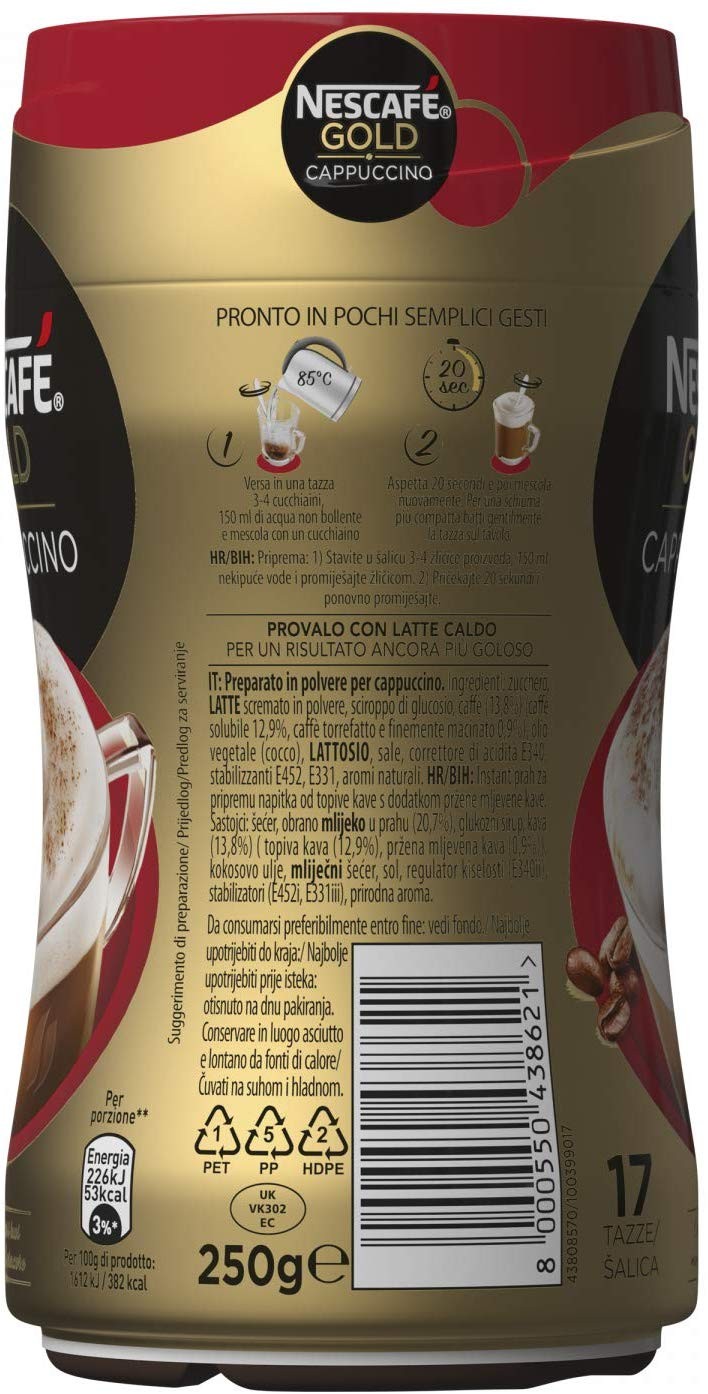NESCAFÉ GOLD Cappuccino Preparato Solubile per Cappuccino Barattolo, 250 g