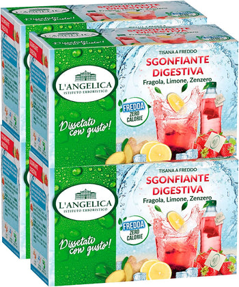 4x L'Angelica Tisana a Freddo Sgonfiante Digestiva con Limone e Zenzero Senza Calorie - 72 Filtri