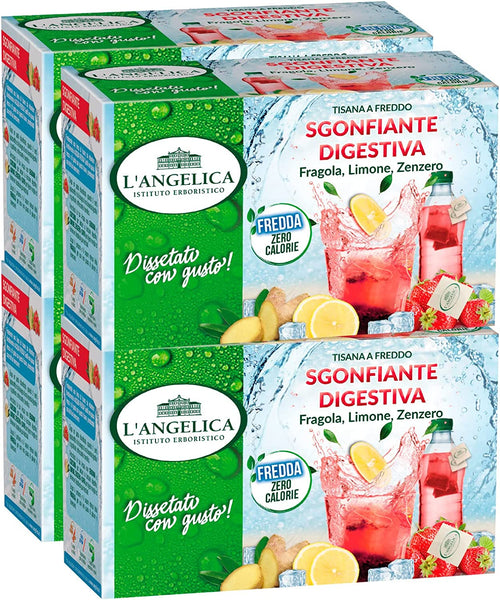 4x L'Angelica Tisana a Freddo Sgonfiante Digestiva con Limone e Zenzero Senza Calorie - 72 Filtri