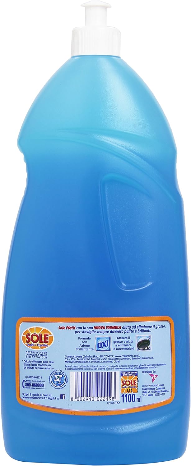 Sole Detersivo Piatti Liquido, Azione Brillantante, 1.1 l