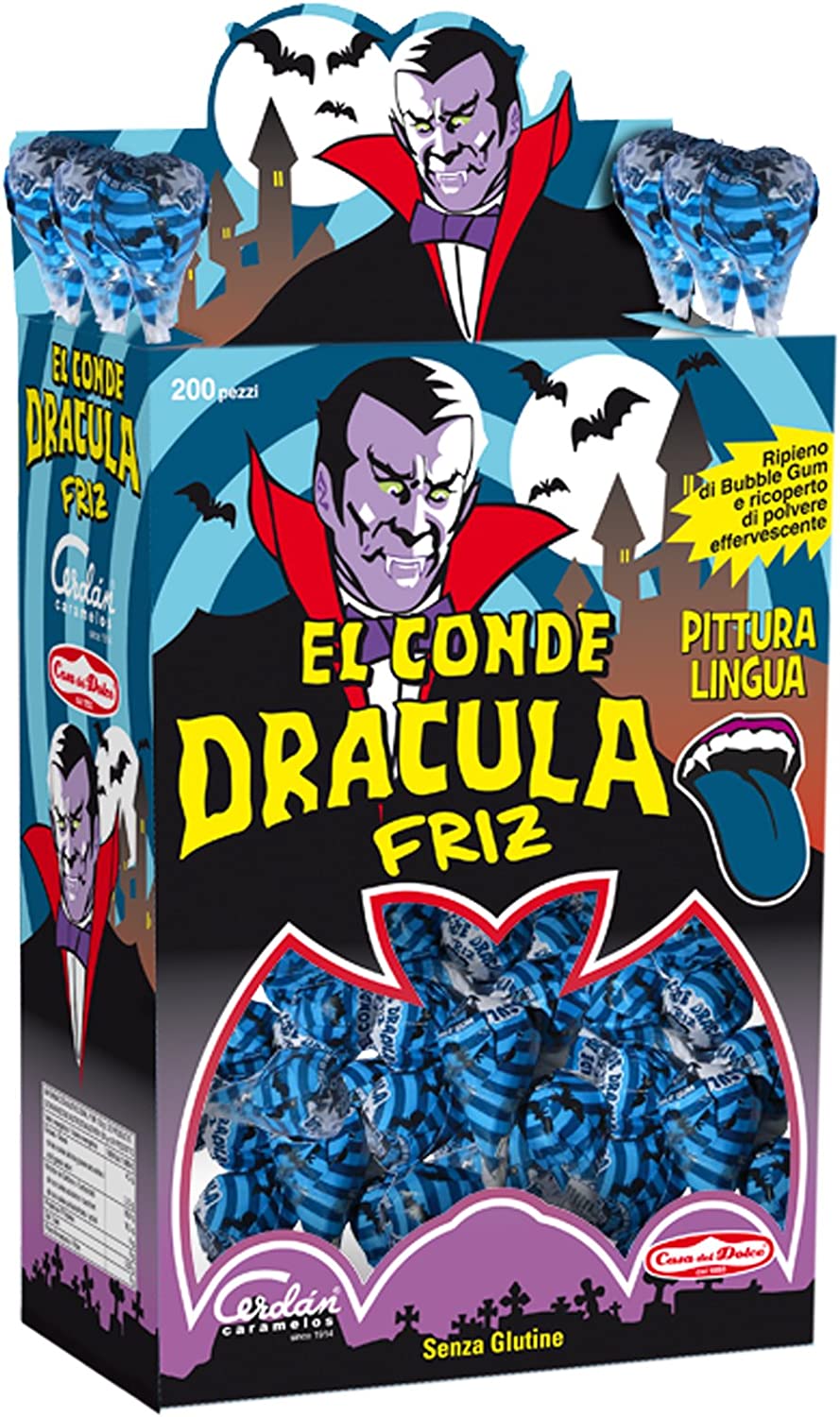 100 LECCA LECCA EL CONDE DRACULA FRIZ PITTURA LINGUA BLU CHUPA CHUPS SFUSI