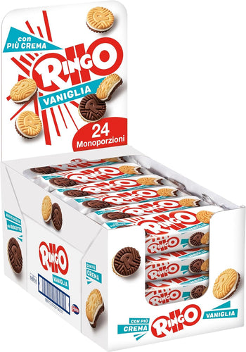 Pavesi Espositore Ringo, Biscotti Farciti con Crema al Gusto Vaniglia per Colazione o Gustoso Snack, Senza Olio di Palma, Espositore con 24 Pezzi da 55 g, Totale: 1320 g