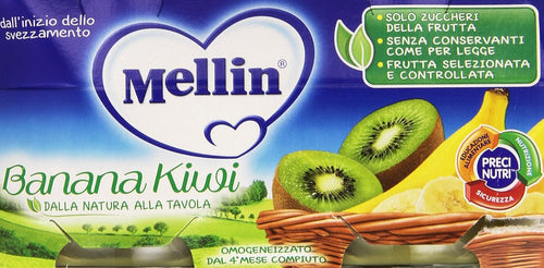 Mellin - Omogeneizzato, Banana Kiwi - 12 confezioni da 2 pezzi da 100 g [24 pezzi, 2400 g]