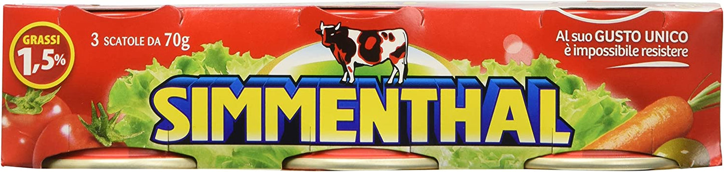 Simmenthal - Piatto pronto di carni bovine in gelatina vegetale, 1,5% di grassi - 4 confezioni da 3 scatole da 70 g [840 g, 12 scatole]