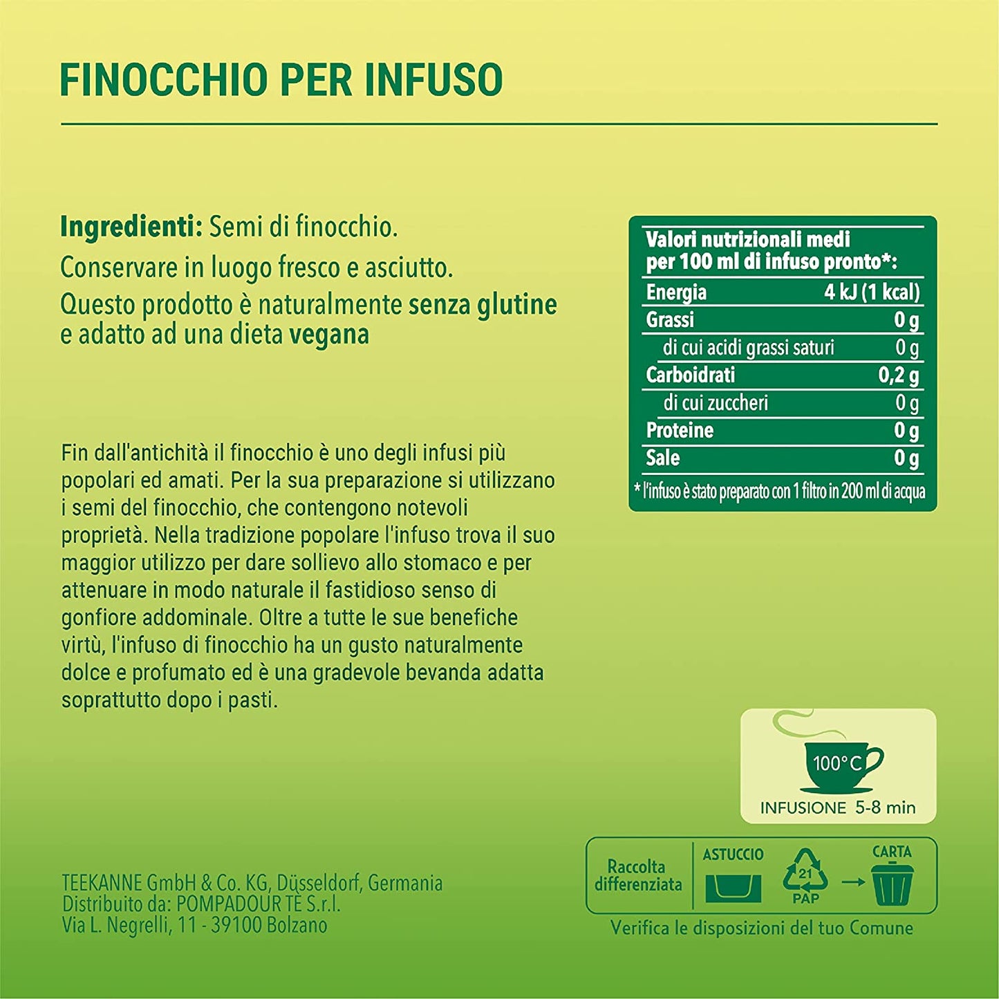 Pompadour, Infuso Finocchio, 60 Filtri (3 Confezioni da 20 Filtri), Aromatico e Digestivo, Certificato RFA, Ideale anche come Dopo-Pasto, 100% Naturale, Senza Lattosio, Glutine e Allergeni, Vegan