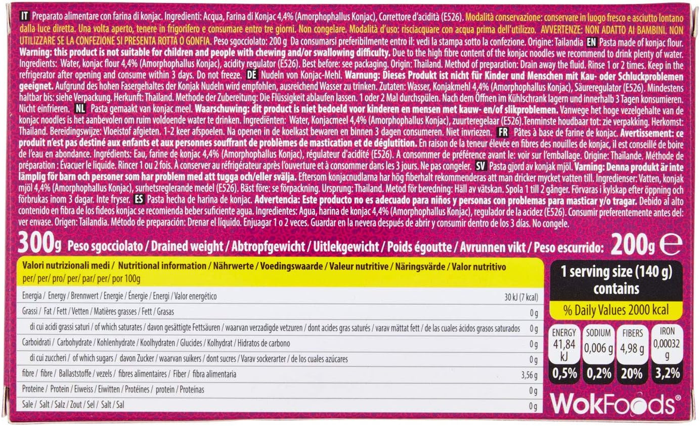 WokFoods Linguini Konjac Japanese Classic Food Gluten Free / Preparato Alimentare con Farina di Konjac Classico Cibo Giapponese - 2 x 200 Gram
