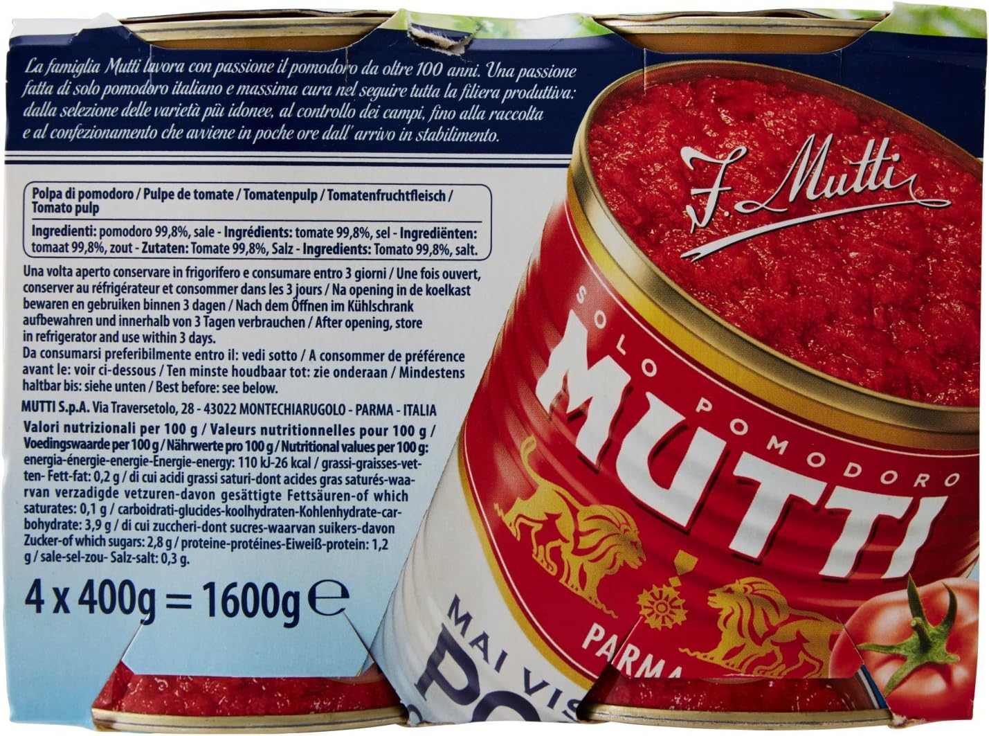 Mutti Polpa di Pomodoro in Finissimi Pezzi - 6 Confezioni da 4x400g