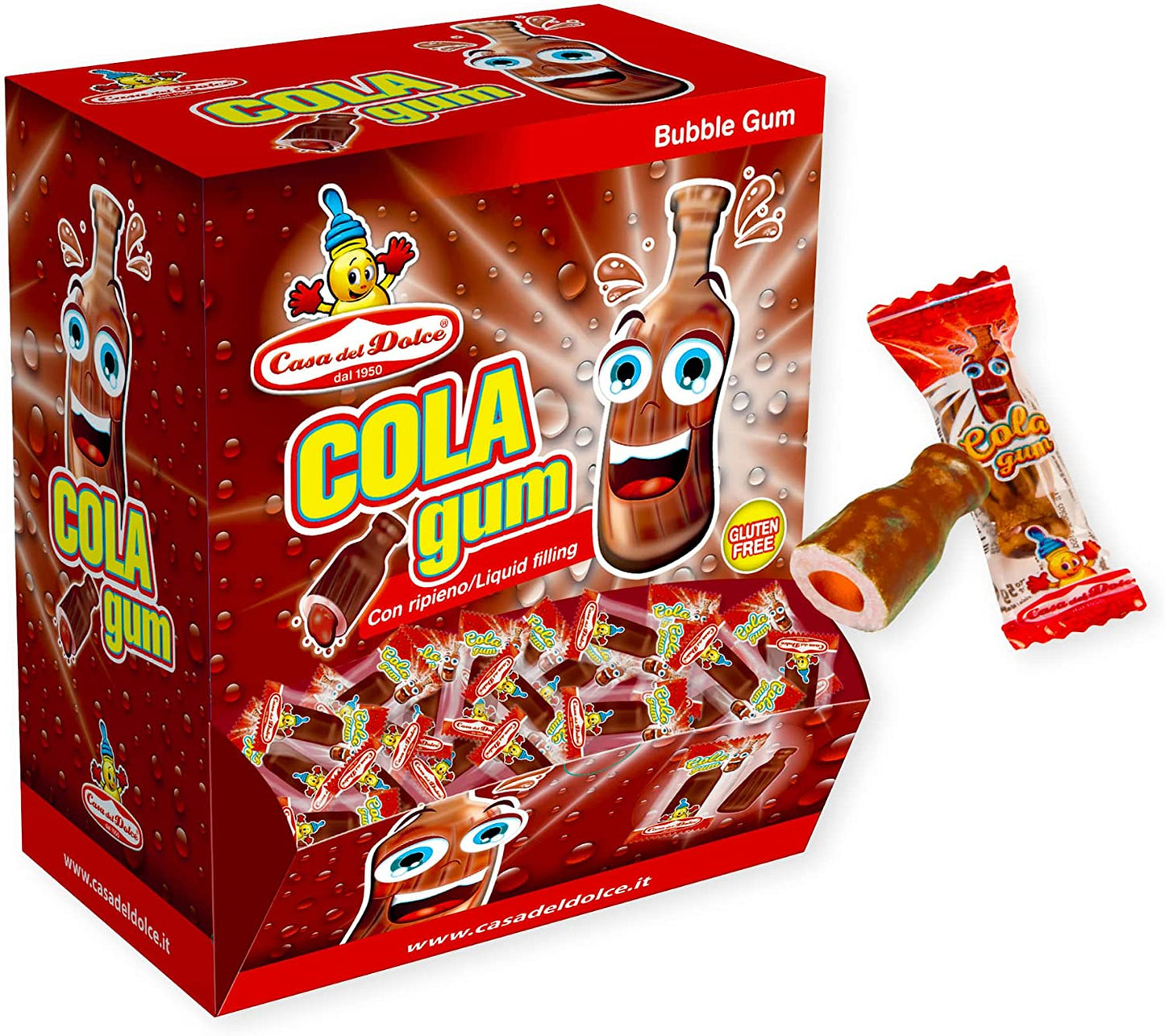 CASA DEL DOLCE Bubble Gum Cola, Gomma da Masticare al Gusto di Cola, Box da 200 Pezzi, Incartati Singolarmente, Made in Italy, Senza Lattosio, Senza Glutine, Idee Regalo per Compleanni e Feste