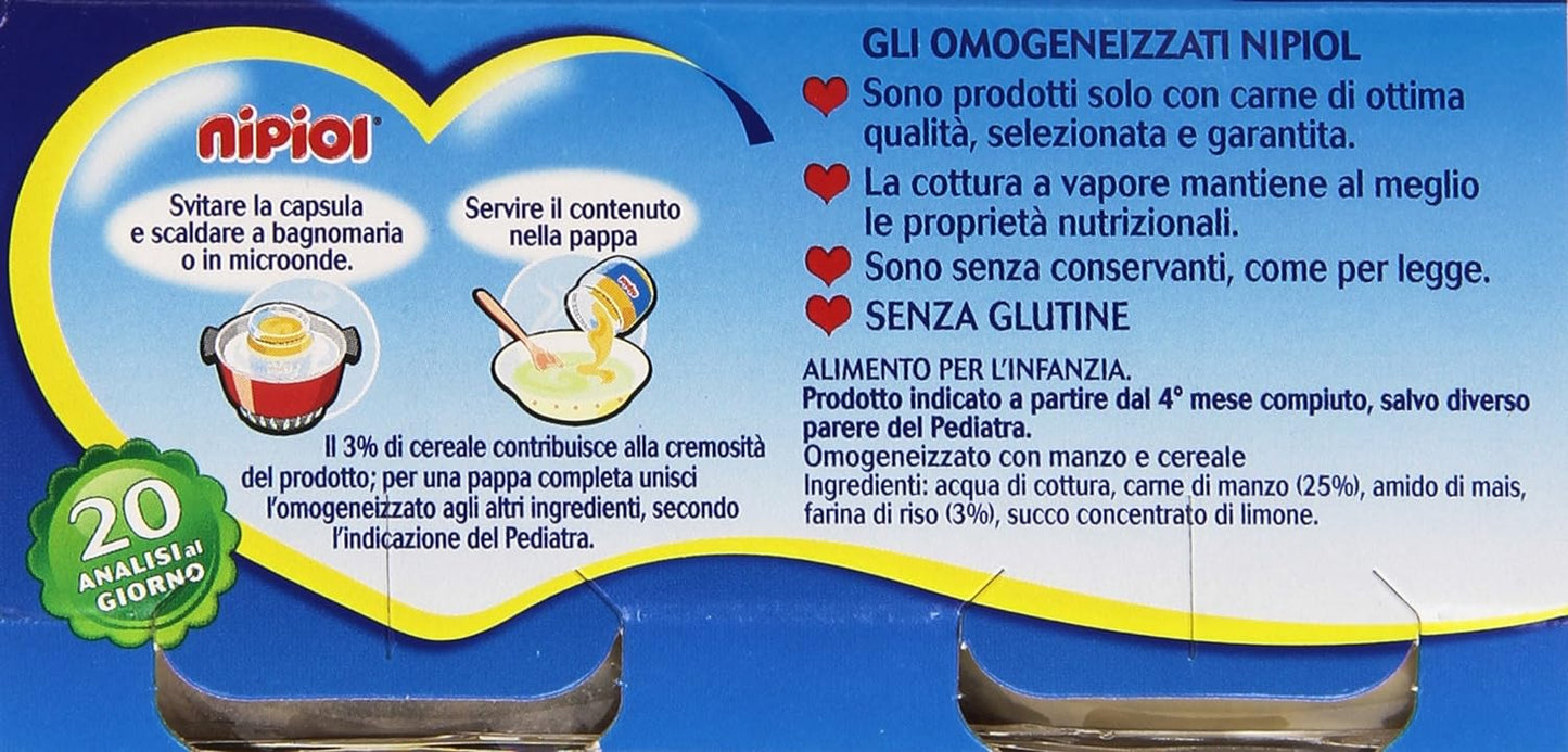 Nipiol Omogeneizzato con Manzo e Cereale, 2 x 80g