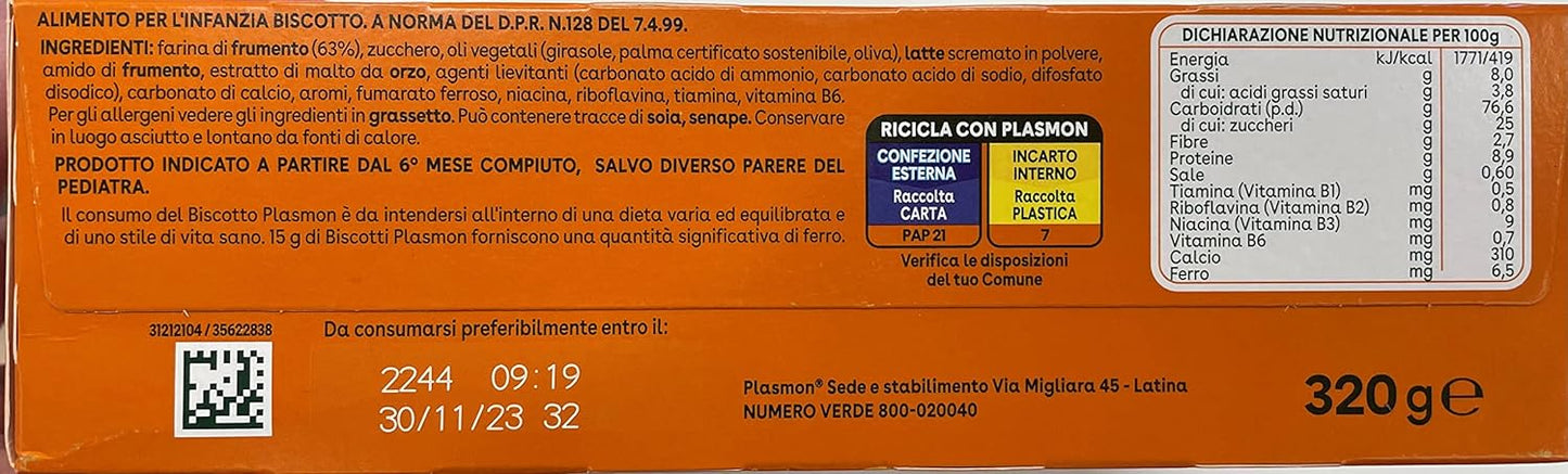 Plasmon il Biscotto 320g 6 Box 100% grano italiano selezionato, si scioglie in bocca e nel latte