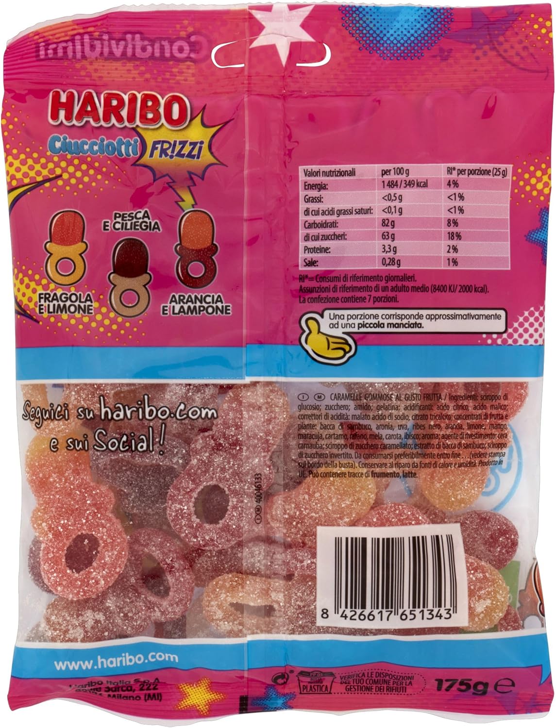 Haribo Ciucciotti Frizzi, Caramelle Gommose Frizzanti, Gusto Frutta, Ideali Per Feste E Dolci Momenti Di Relax - 175gr