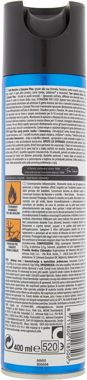 Raid Mosche e Zanzare Insetticida Spray, 400ml
