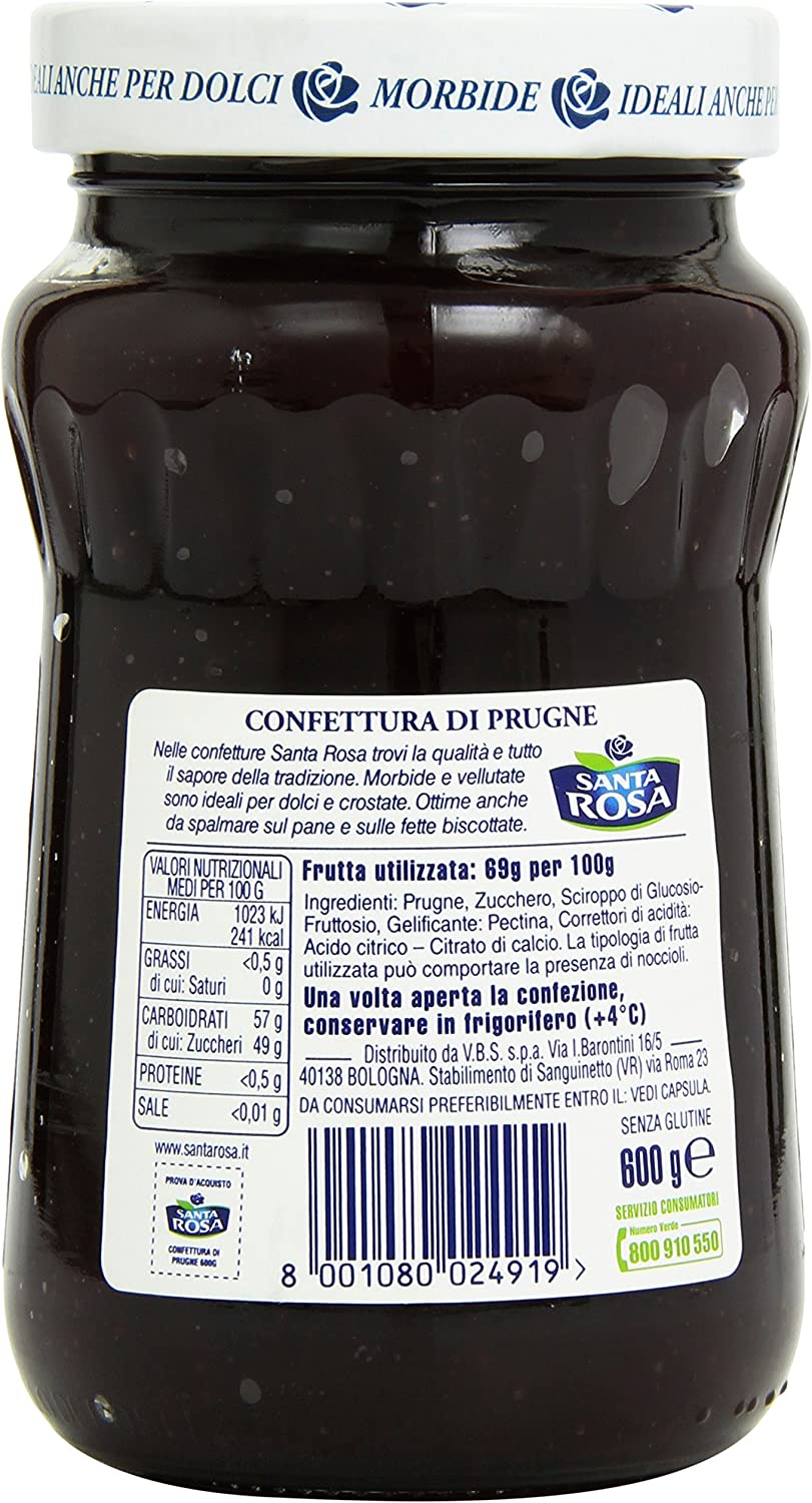 Santa Rosa - Prugne, Confettura, 600 g - [confezione da 6]