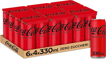 Coca-Cola Zero Zuccheri – 24 Lattine da 330 ml, Tutto il Gusto della Formula Coca-Cola Senza Calorie, Lattina 100% riciclabile, Bevanda Analcolica con Edulcoranti