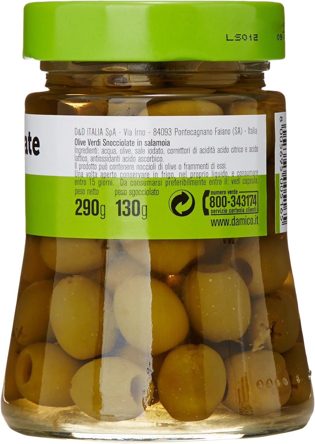 D'Amico - Olive Verdi Snocciolate, in Salamoia - 290 g