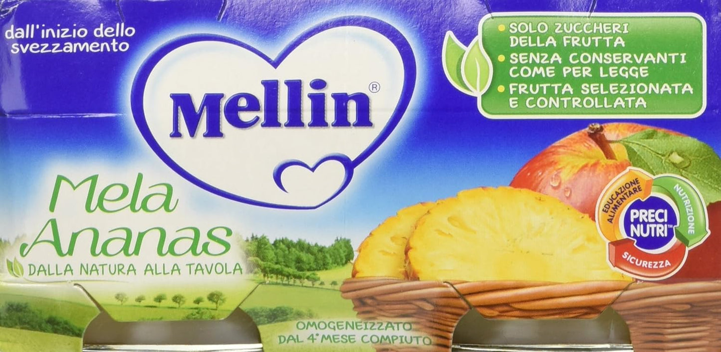 Mellin Omogeneizzato Di Frutta Mela Ananas 100% Naturale – 24 Vasetti Da 100 Gr