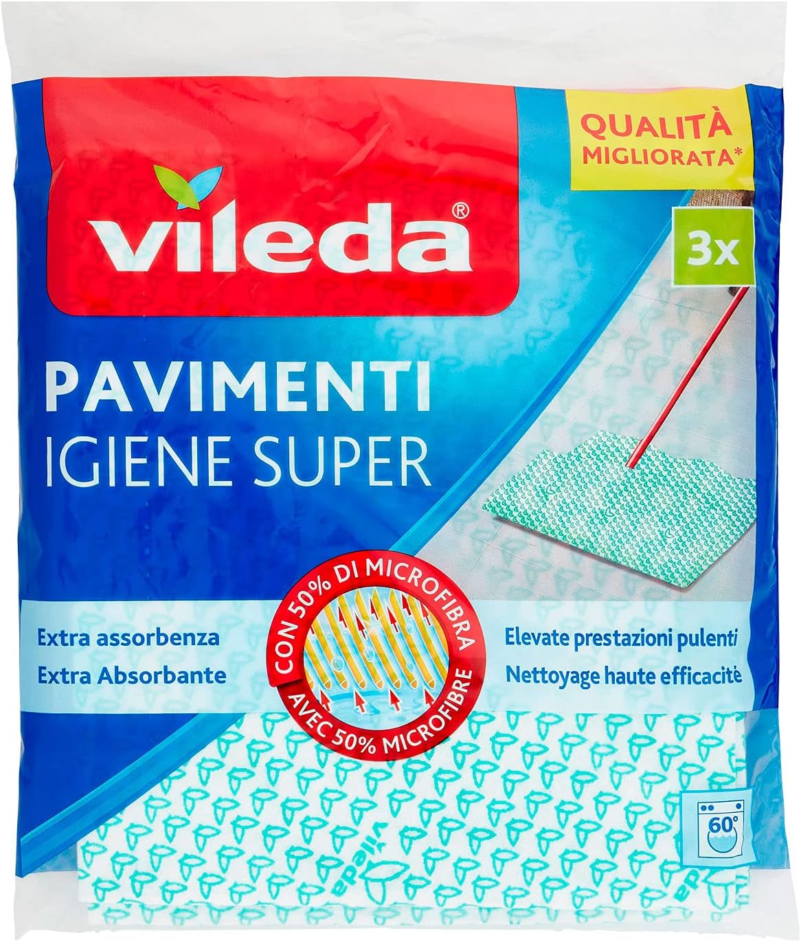 Vileda Panno Pavimenti Igiene Super, Confezione da 3 Pezzi