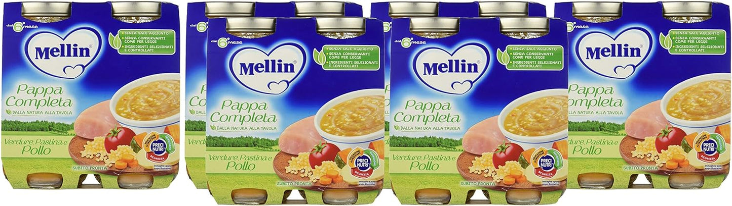 Mellin Pappa Completa Verdure Pastina e Pollo 100% Naturale – 12 Vasetti da 250 gr