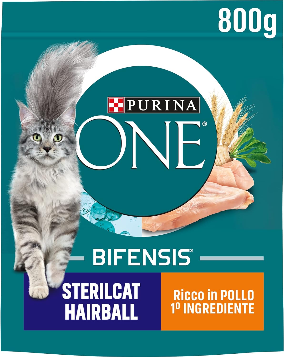 PURINA ONE Bifensis Crocchette Gatto Sterilcat Hairball Ricco in Pollo e Cereali Integrali - 8 sacchi da 800g ciascuno