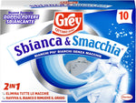 Grey Sbianca & Smacchia, Smacchiatore per Bucato 2 in 1, Elimina le Macchie e Fa Splendere il Bianco, Confezione da 10 Pezzi