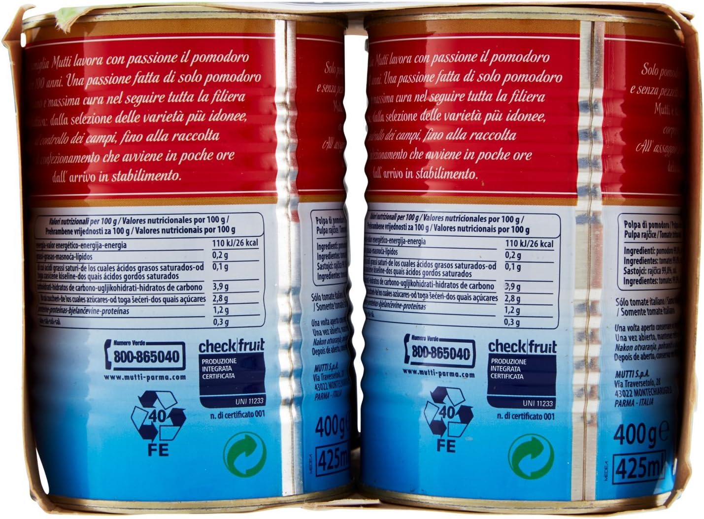Mutti Polpa di Pomodoro in Finissimi Pezzi - 6 Confezioni da 4x400g