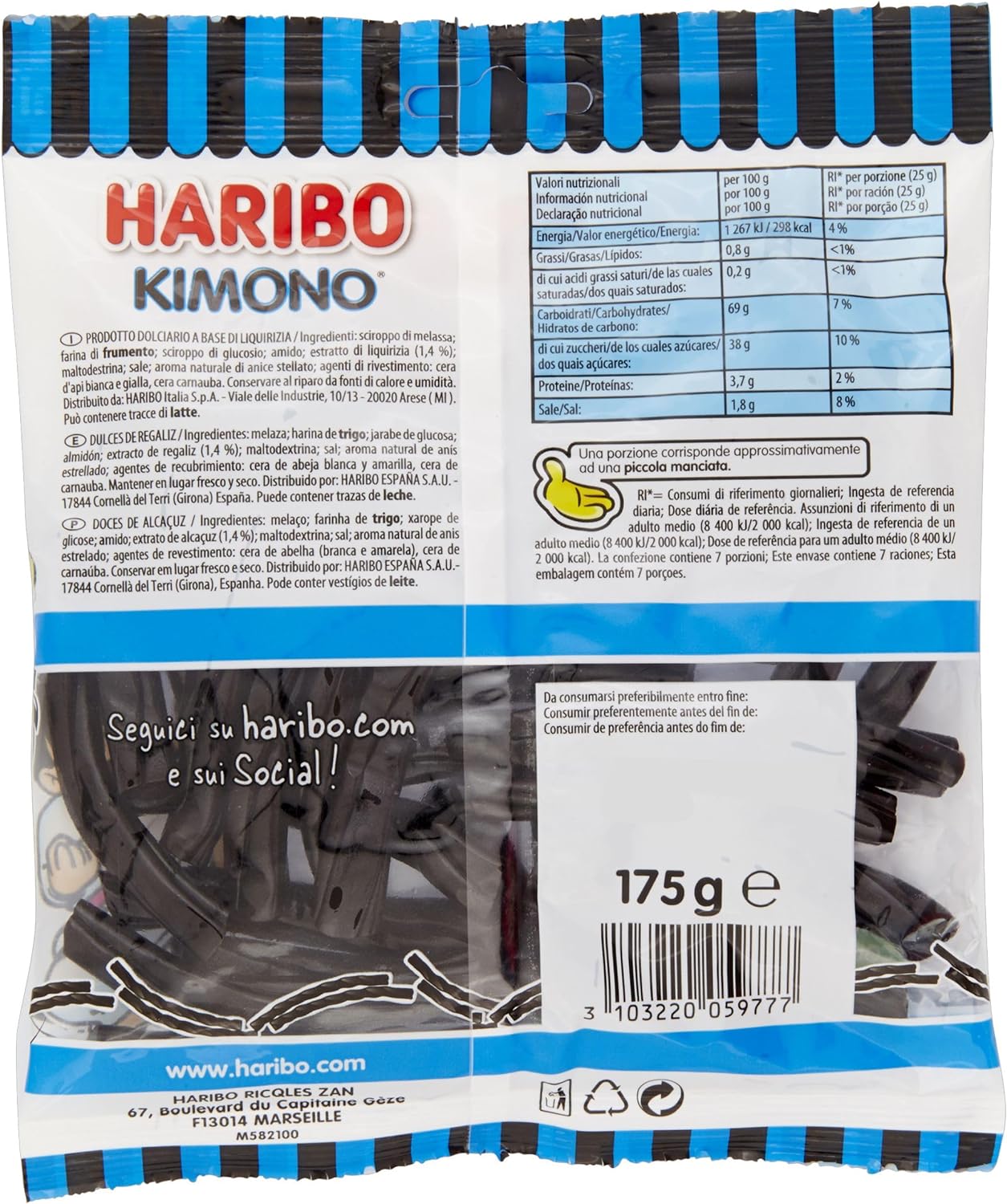 Haribo Kimono, Caramelle Gommose, Gusto Liquirizia, Ideali Per Feste E Dolci Momenti Di Relax - 175gr