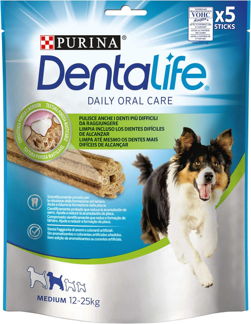 PURINA Dentalife Cane Snack per l'Igiene Orale, Taglia Medium, 6 Confezioni da 5 Sticks Ciascuna, per un Totale di 30 Sticks