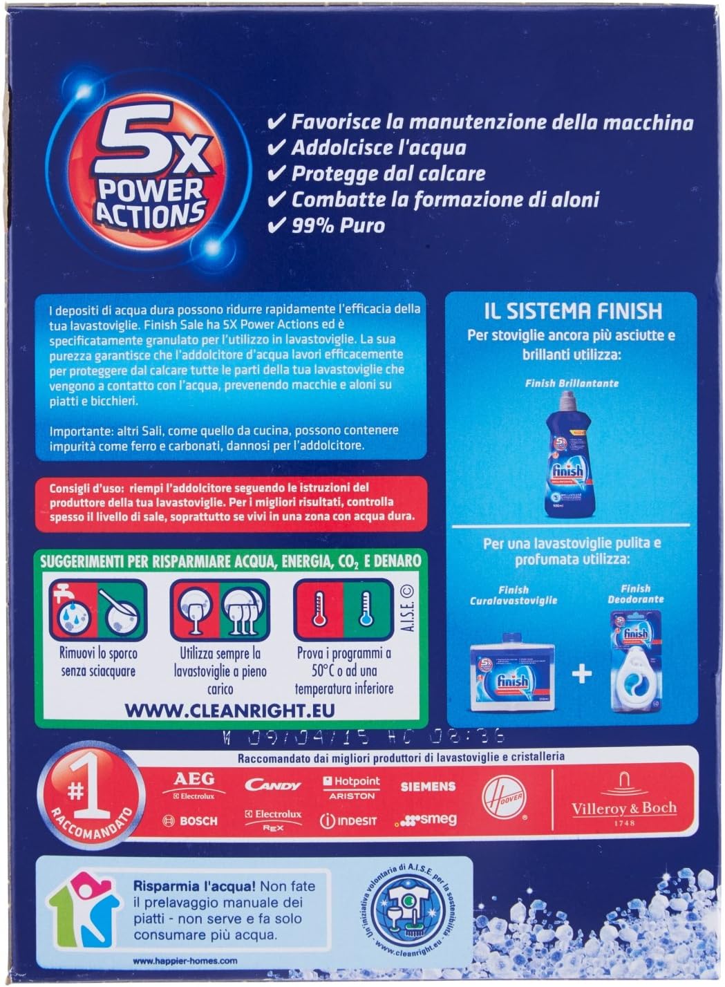 FINISH Sale - 1 kg sale per lavastoviglie anticalcare addolcente senza aloni