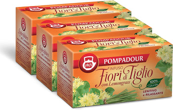 Pompadour, Infuso Fiori di Tiglio con Lemongrass, 60 Filtri ( 3 Confezioni da 20 Filtri), Lenitivo e Rilassante, Ideale per la Sera, 100% Naturale, Senza Lattosio, Glutine e Allergeni, Vegan