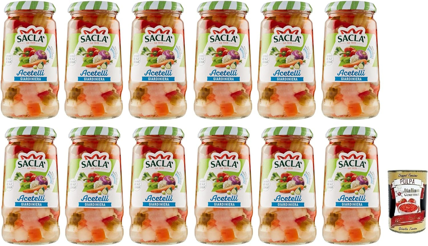 Saclà - Acetelli, Giardiniera, Verdure Miste all'Aceto di Vino - 12 pezzi da 290 g [3480 g]